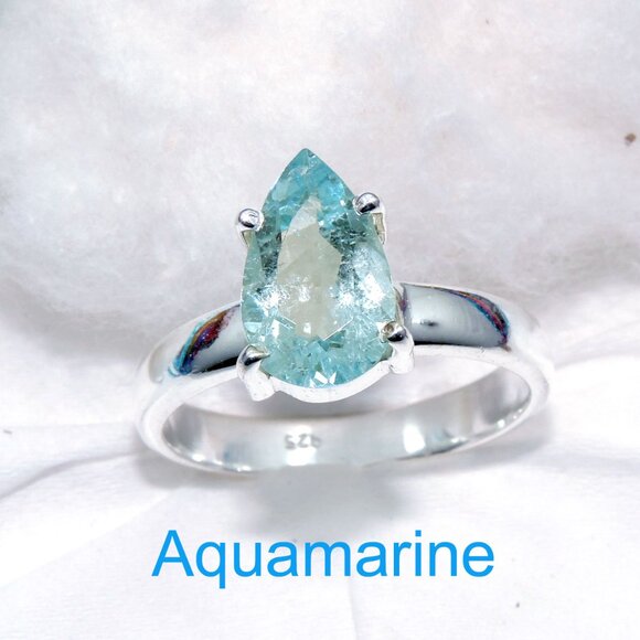 Aquamarine Ring, Aquamarine Gemstone, 925 Sterling Silver, Ring Size:-10US - Picture 6 of 6